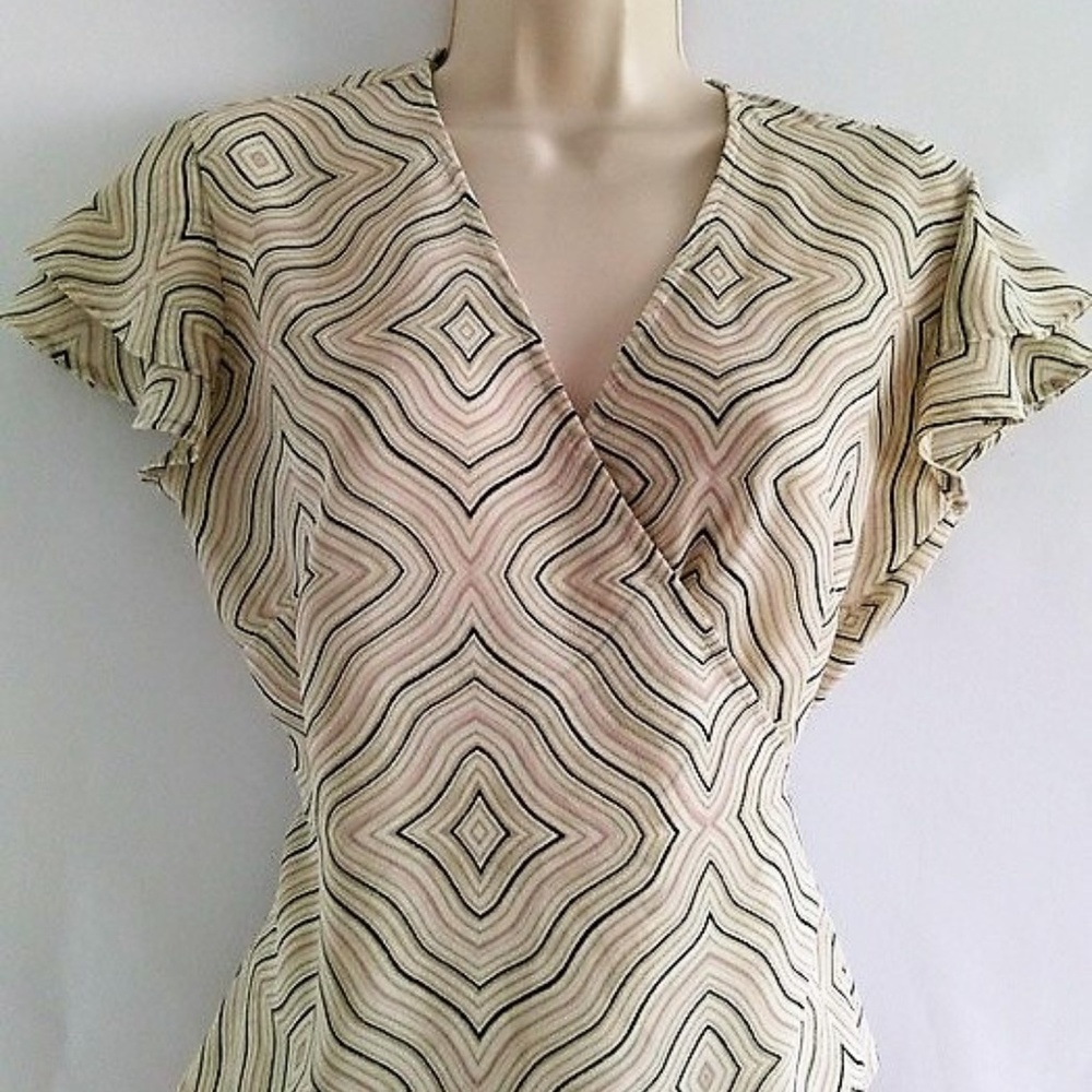 NY & Co. Semi Sheer Crossover Multi Print Top S